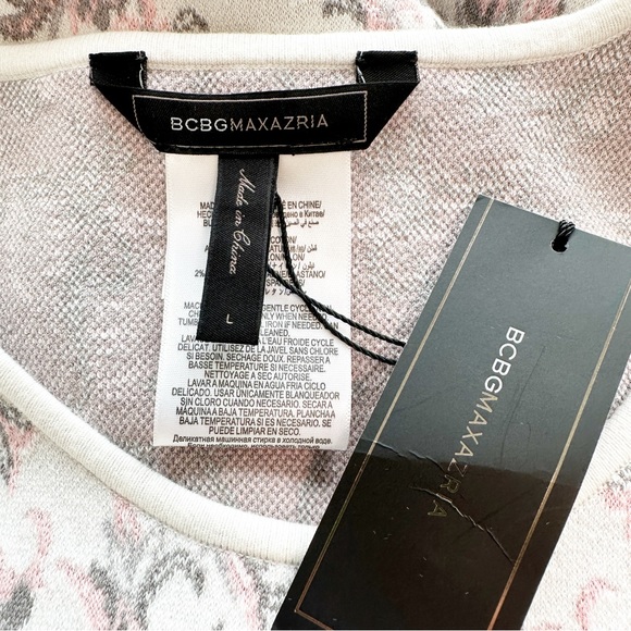 BCBG Max Azria "Wilma" Fit Flare Dress Women's Large Floral Pink Cream - Picture 5 of 10